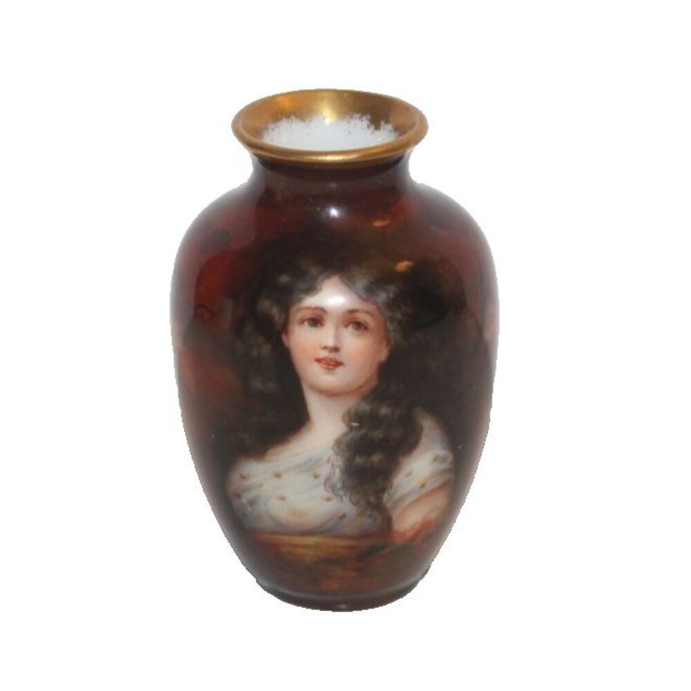 Antique German Royal Schwarzburg Painted Artist Signed Porcelain Portrait Vase